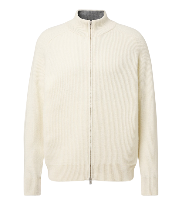 Lardini Ribbed-knit wool and cashmere zip-up cardigan
