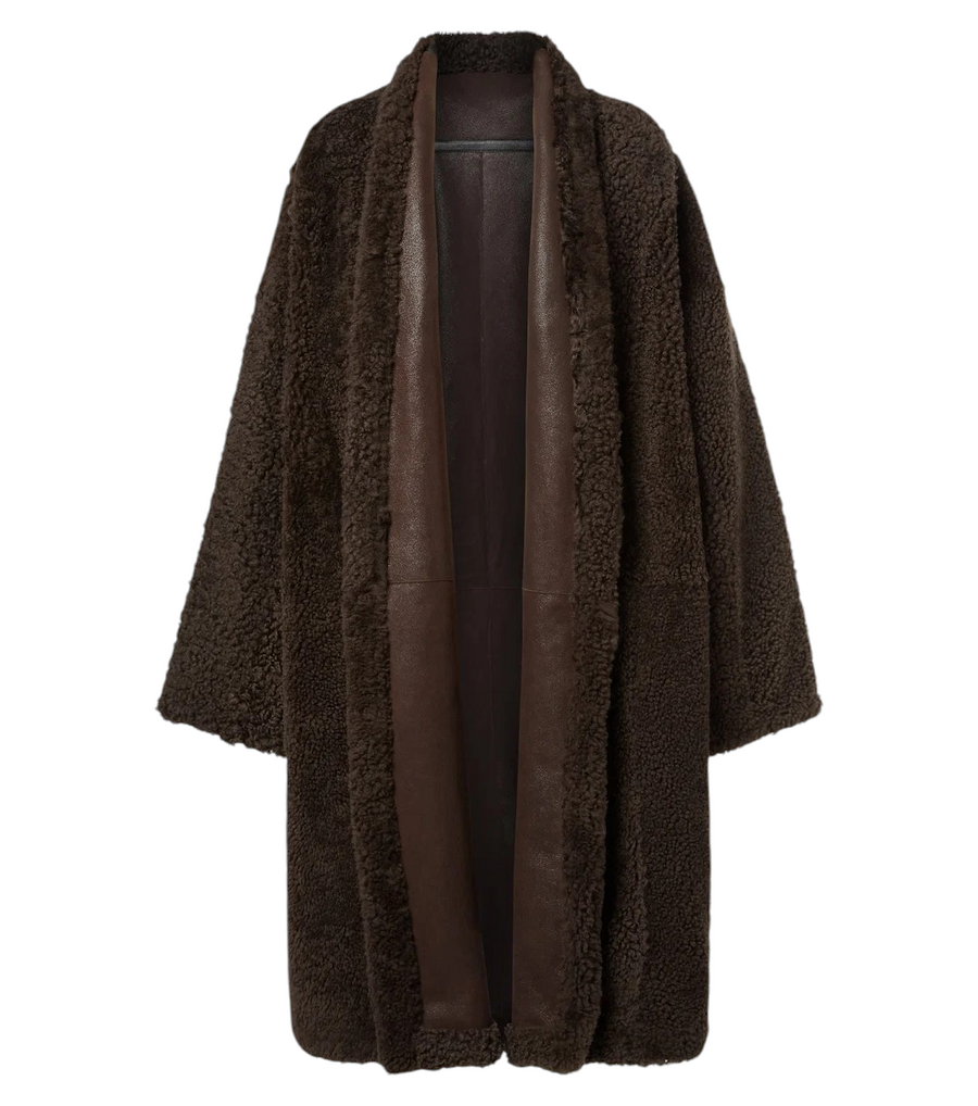 Leather-trimmed reversible cashmere coat