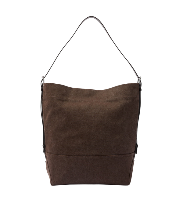 Bolso tote de lona con ribetes de piel y cinturón de Lemaire