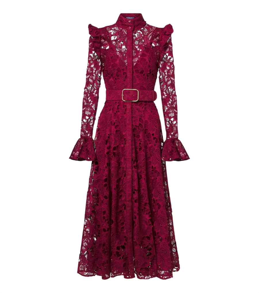 Leo Lin Aliyah belted guipure lace midi dress