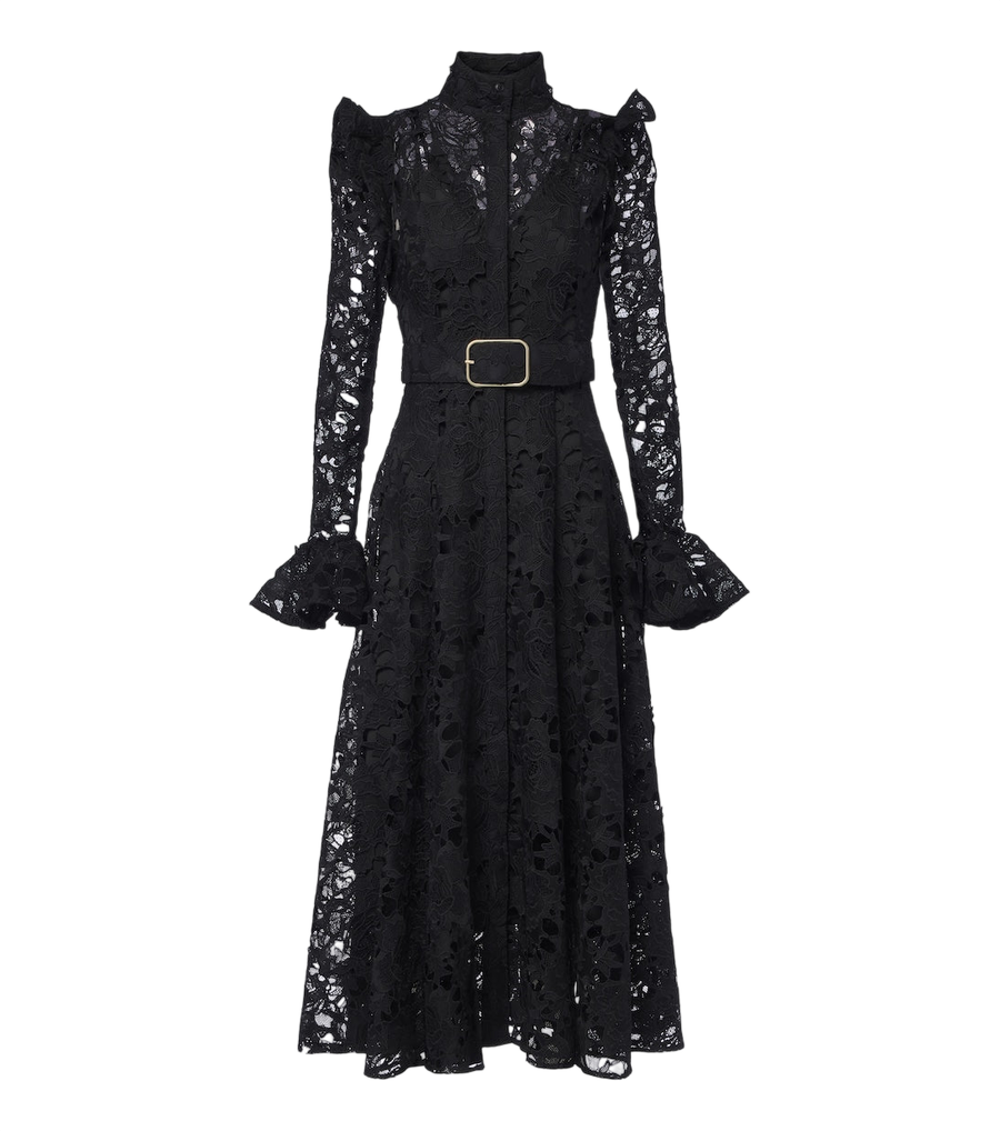 Vestido midi de guipur con cinturón, de Leo Lin Aliyah