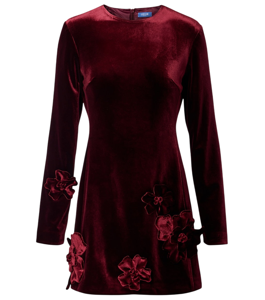 Leo Lin Aliza floral-appliqué velvet minidress