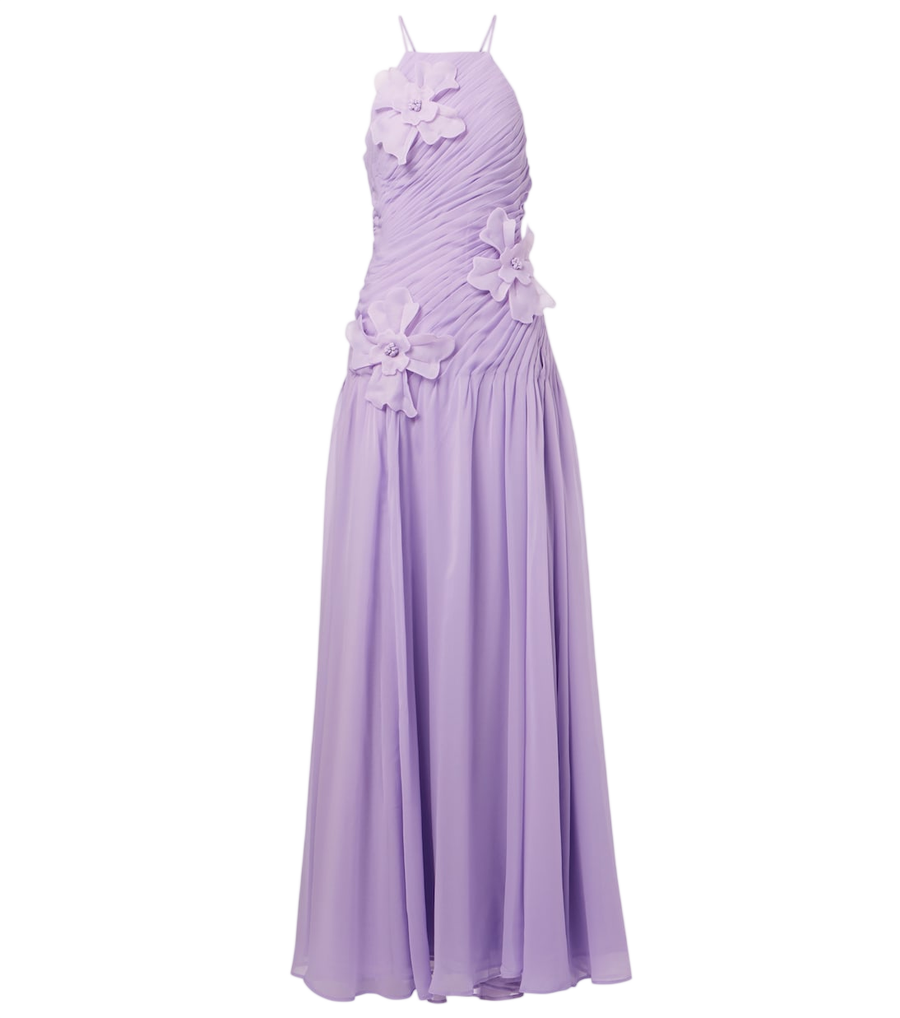 Leo Lin Amaya floral-appliqué gathered gown