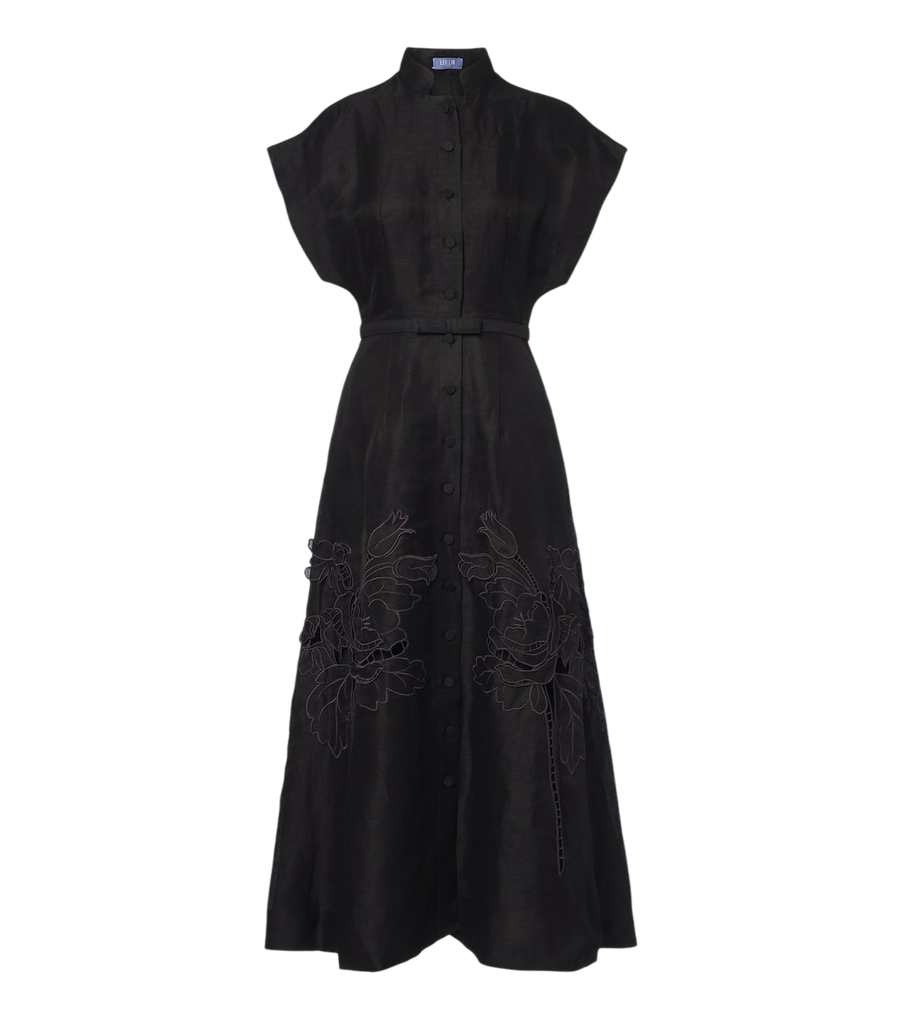 Vestido midi Leo Lin Aubrey de mezcla de lino con apliques florales