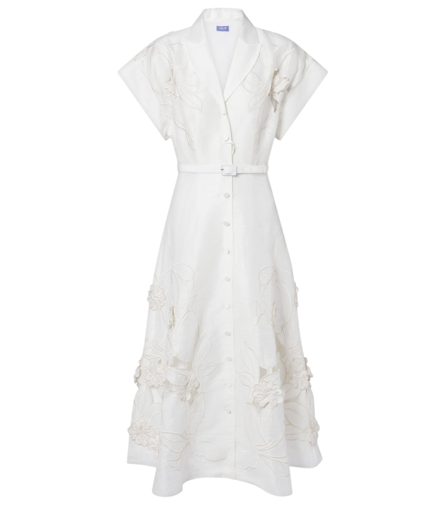 Leo Lin Aubrey floral-appliqué linen-blend shirt dress
