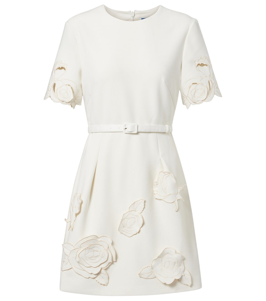 Leo Lin Aurelie belted floral-appliqué minidress