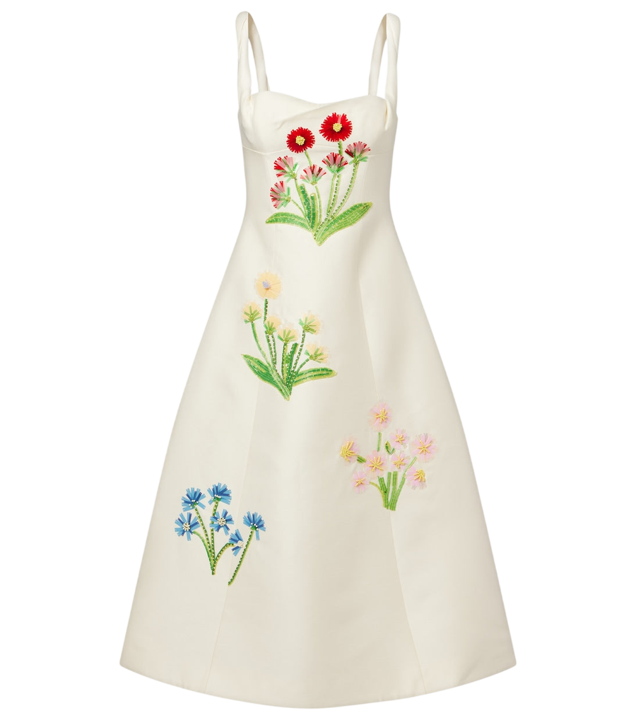Robe midi Beatrice en laine et soie ornées de Leo Lin