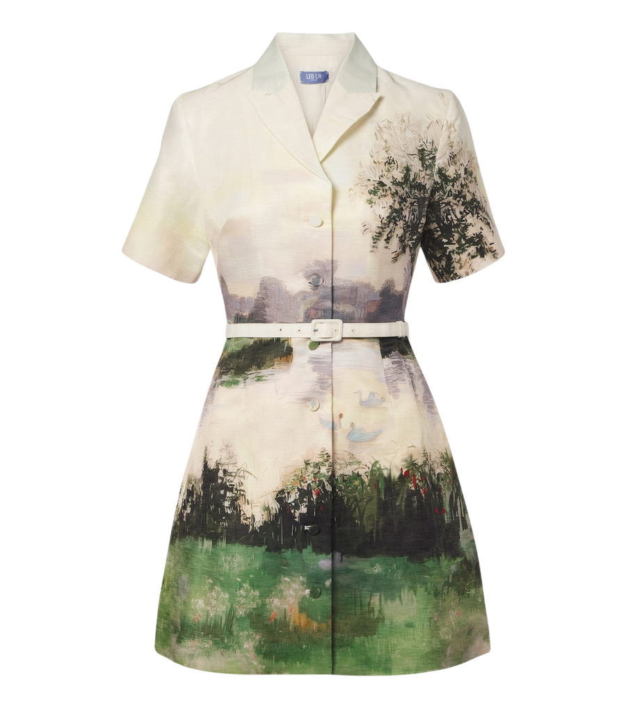 Vestido camisero de mezcla de lino estampado Leo Lin Brigitte