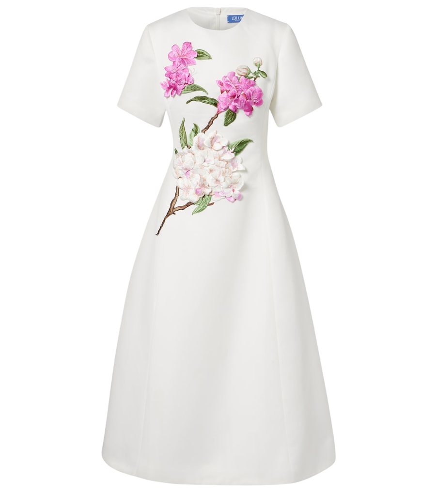 Leo Lin Caroline floral-appliqué midi dress