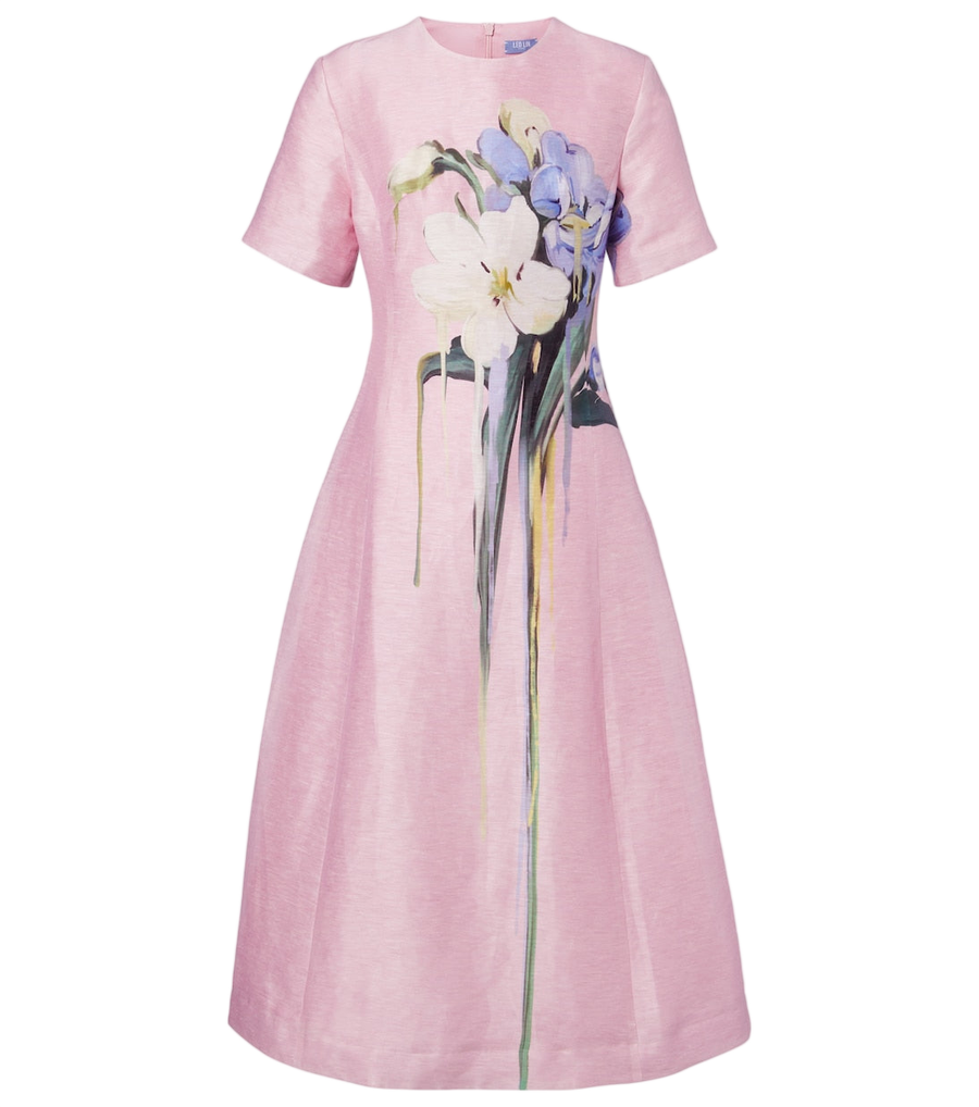 Robe midi à imprimé floral en mélange de lin Caroline Leo Lin