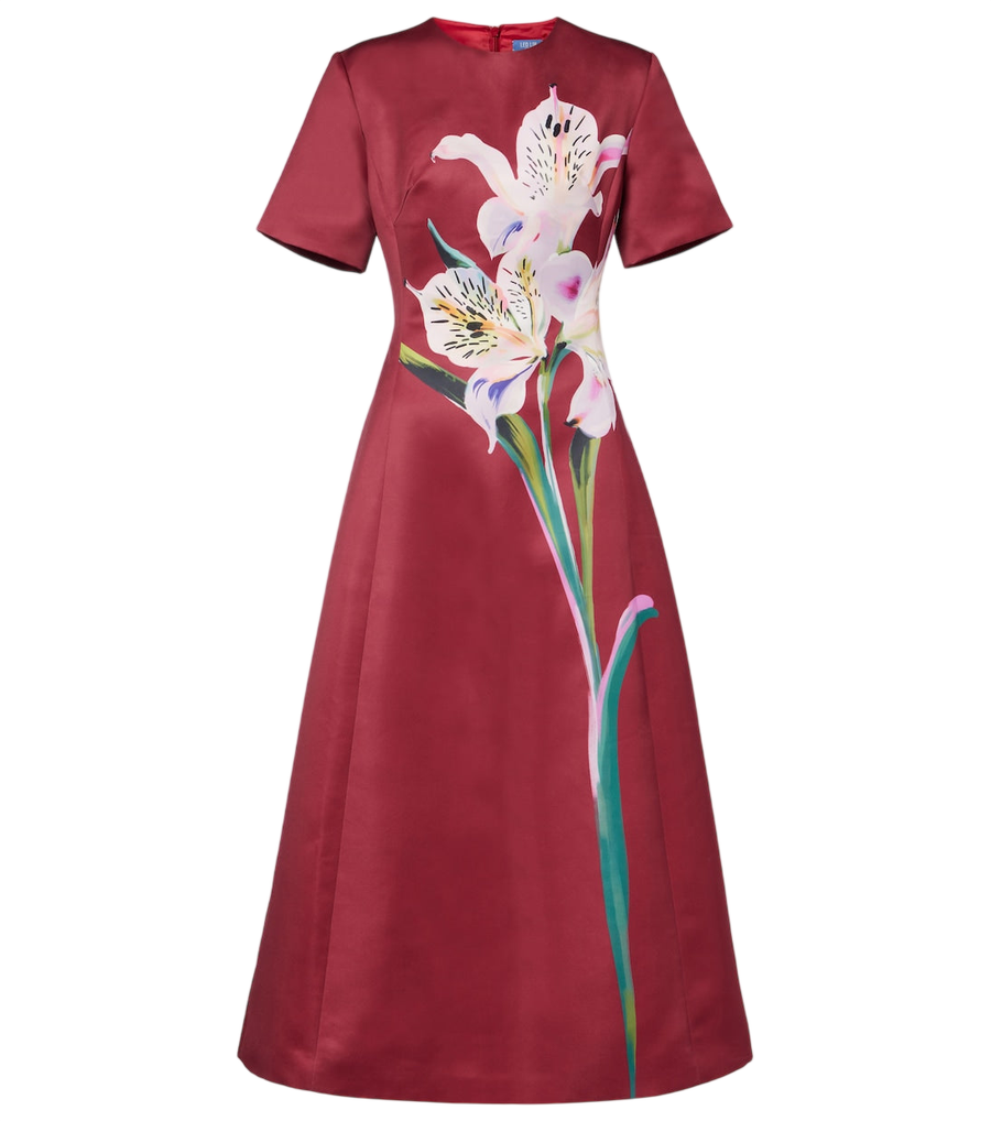 Robe midi en satin à fleurs Leo Lin Caroline