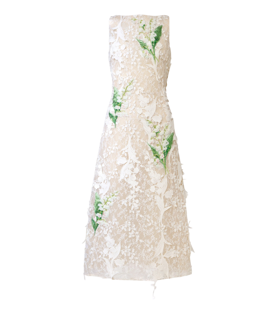 Vestido de encaje con apliques florales y cuentas Cleo de Leo Lin