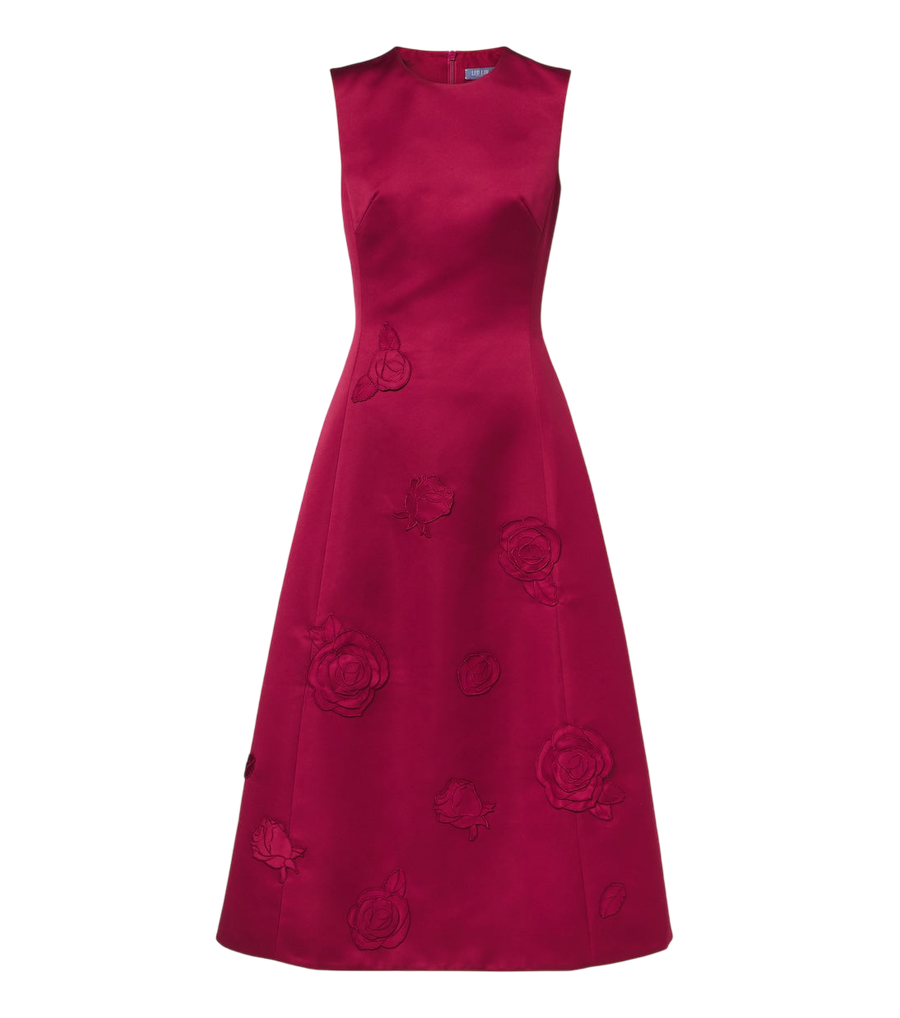 Leo Lin Cleo floral-appliqué satin cocktail dress