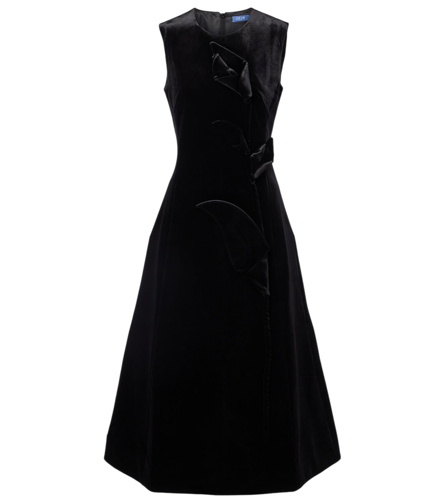 Leo Lin Cleo floral-appliqué velvet midi dress