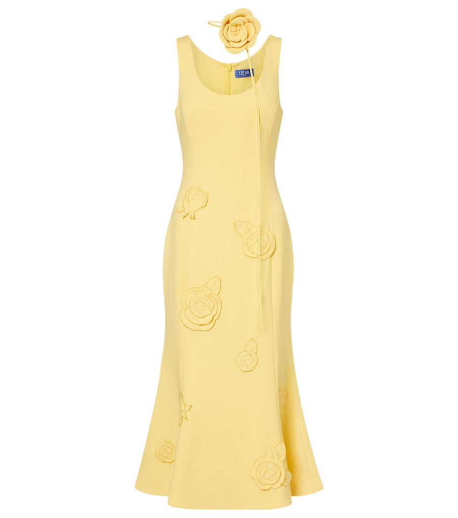 Leo Lin Emily floral-appliqué midi dress