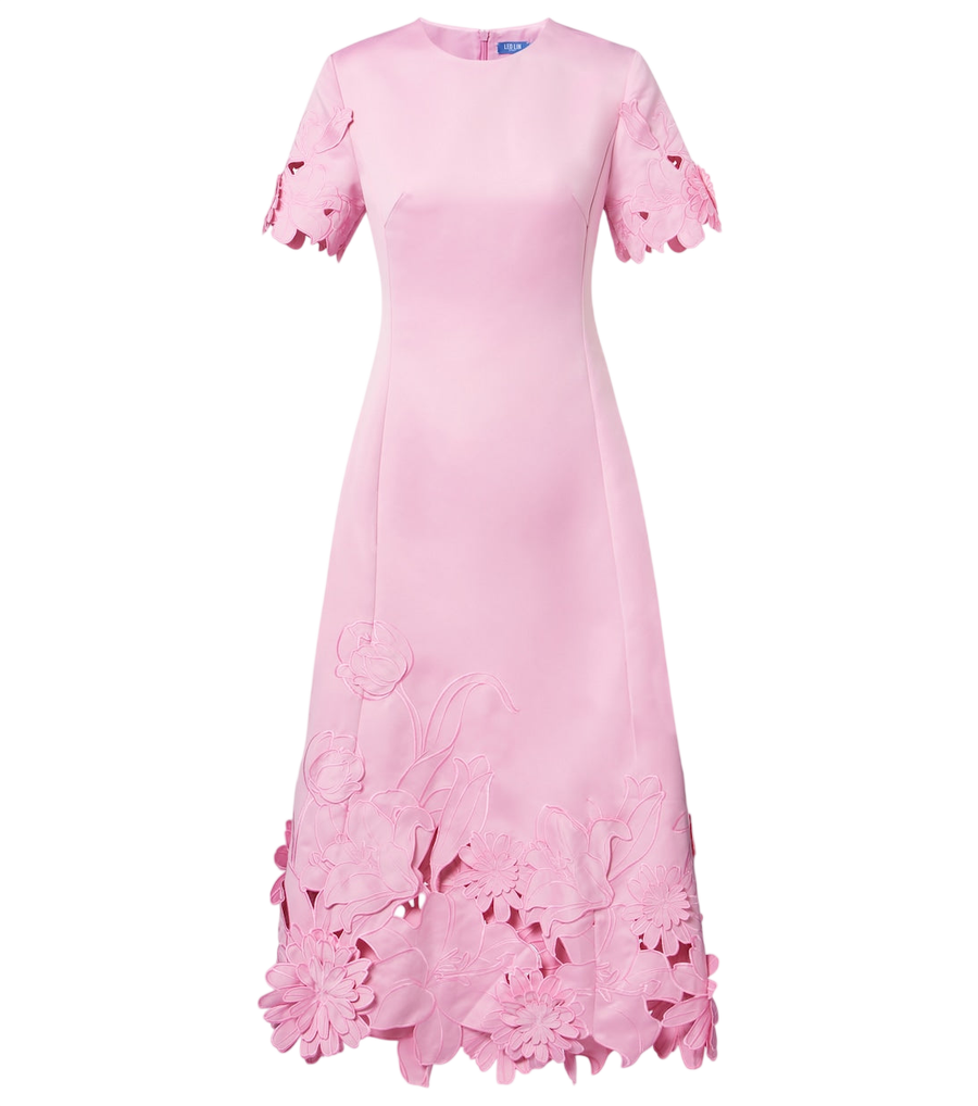 Leo Lin Floral-appliqué embroidered cocktail dress