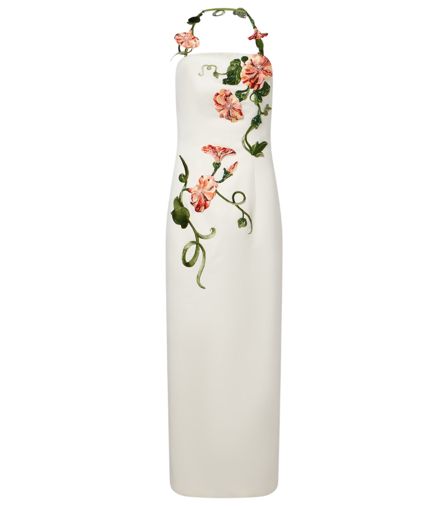 Leo Lin Floral-appliqué halterneck gown