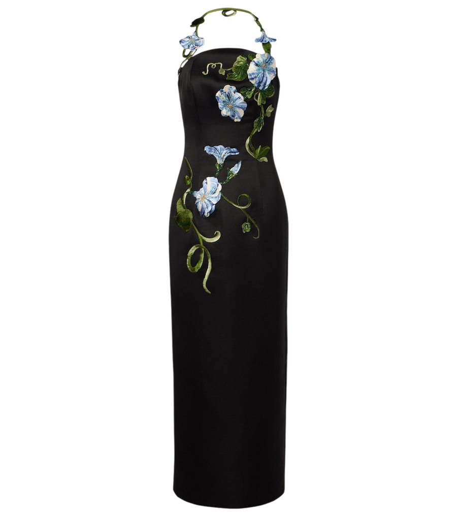 Robe longue Leo Lin à col licou et applications florales