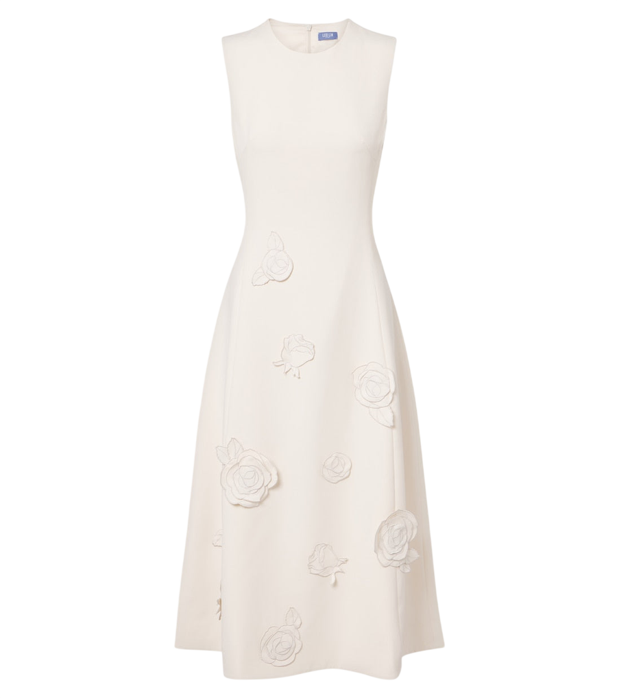 Vestido midi con aplicaciones florales de Leo Lin