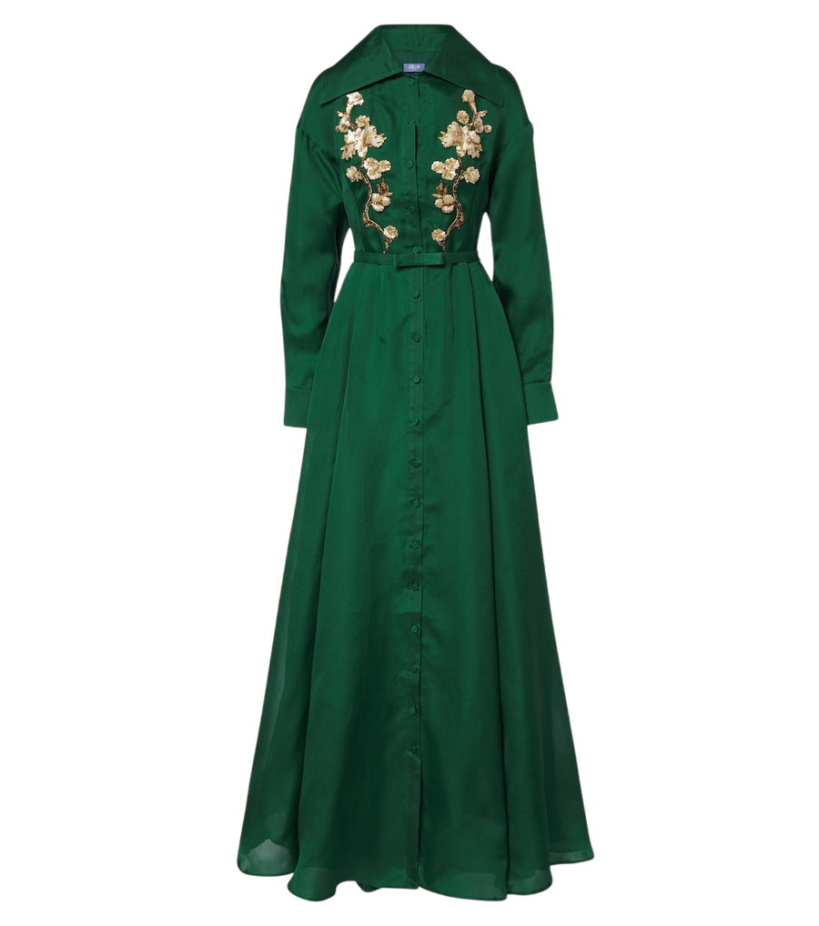 Leo Lin Josephine belted embellished silk gown