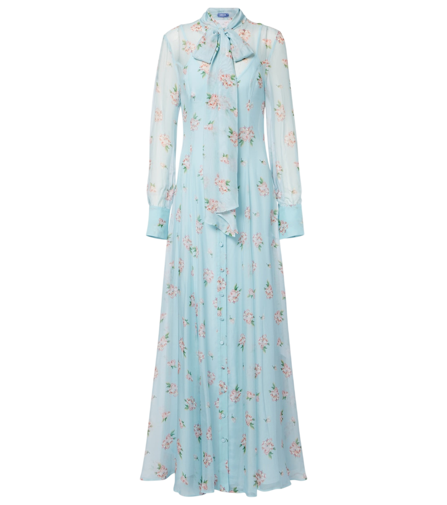 Leo Lin Lilith bow-detail floral chiffon maxi dress