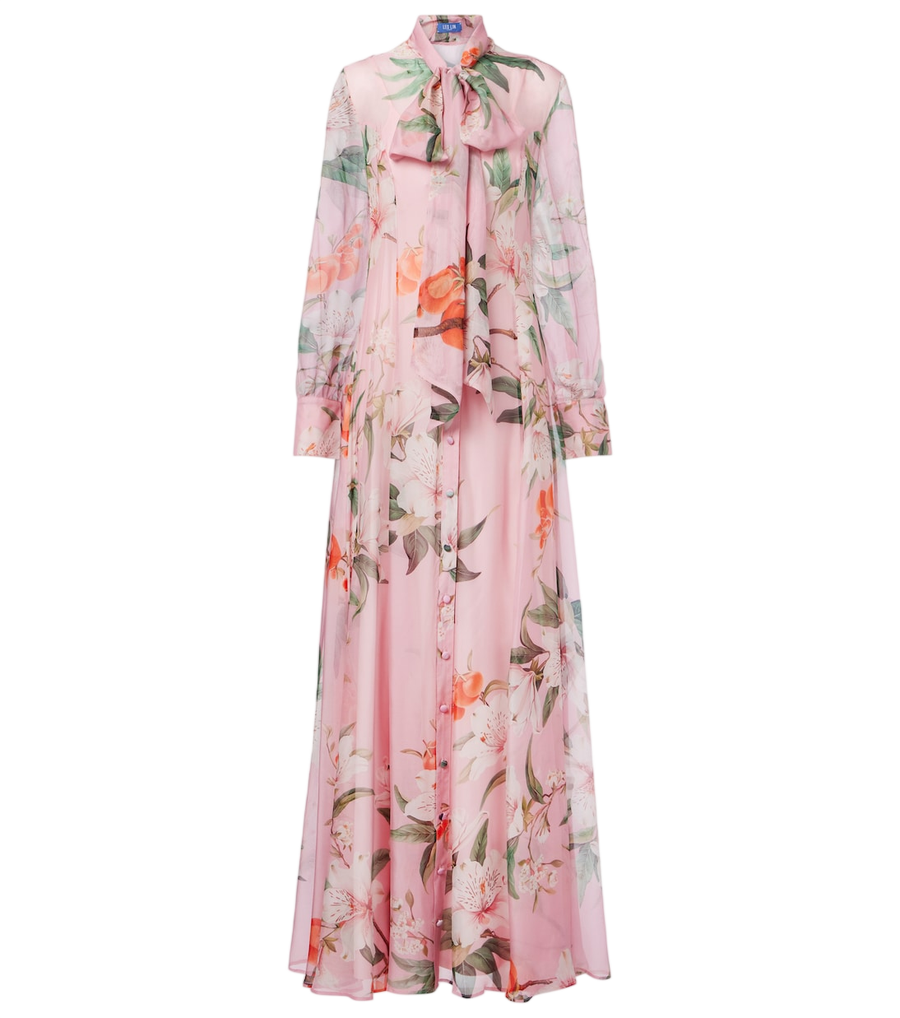 Leo Lin Lilith bow-detail floral chiffon maxi dress