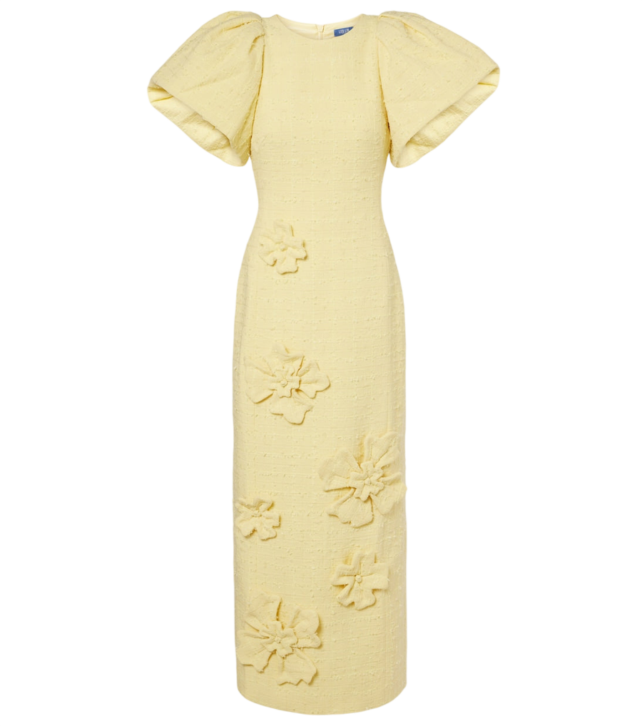 Leo Lin Lucinda floral-appliqué tweed maxi dress