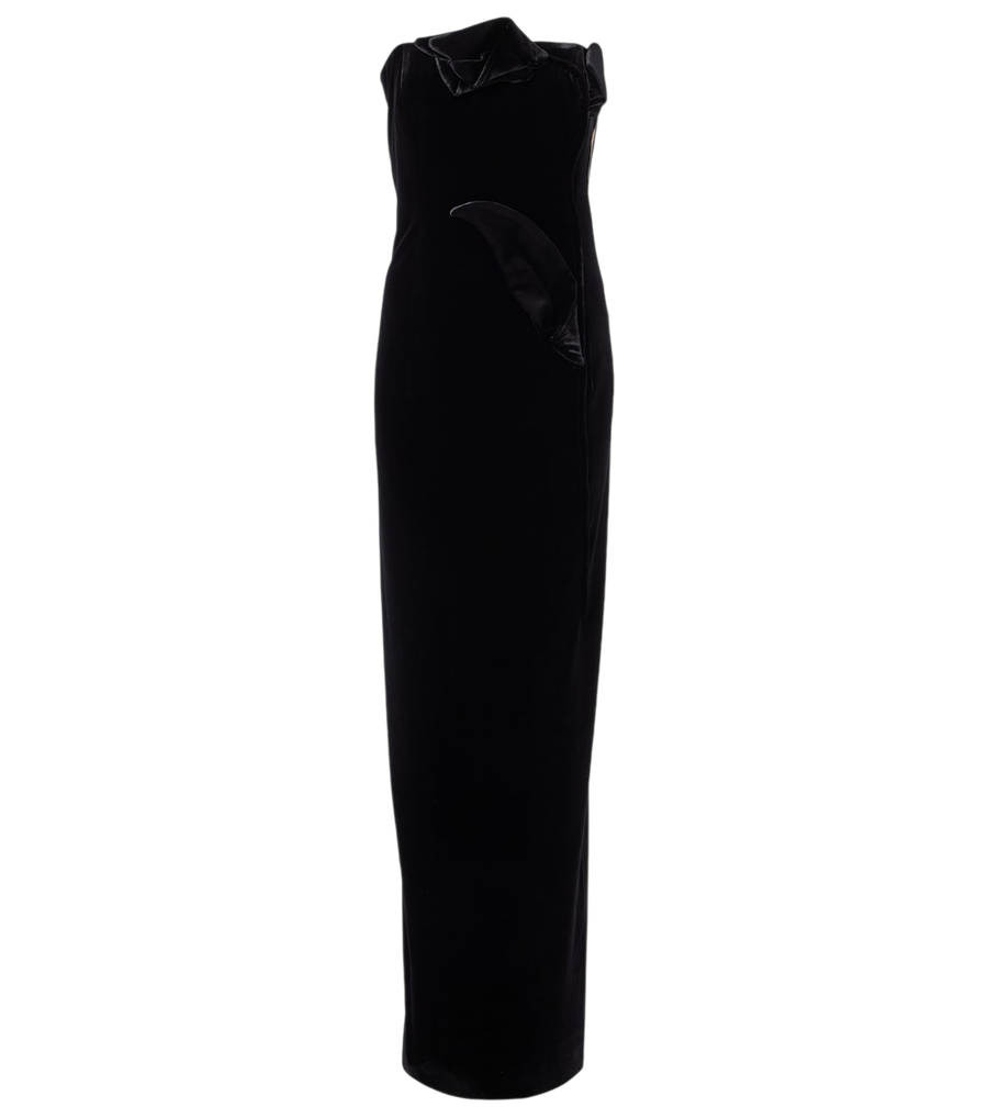 Leo Lin Marilyn cutout floral-appliqué velvet gown