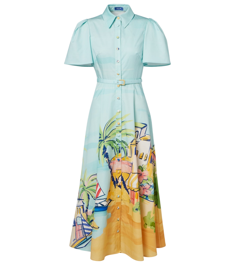 Robe-chemise en coton imprimé ceinturée Leo Lin