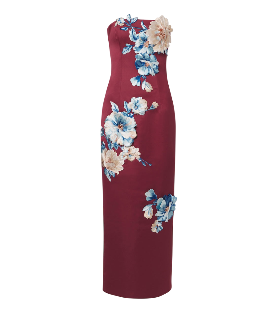 Leo Lin Rayna floral-appliqué bustier dress