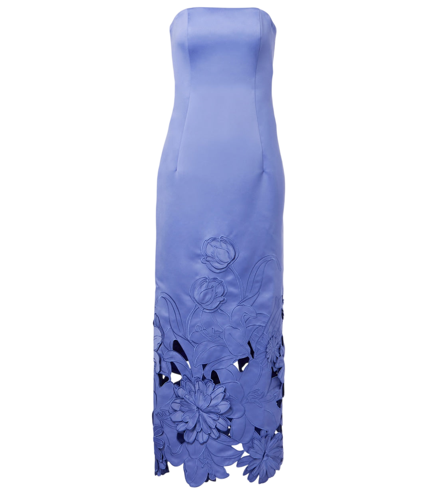 Robe longue en satin à appliqués floraux Leo Lin Rayna