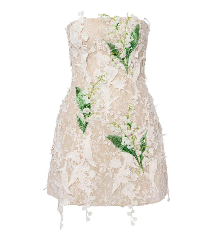Leo Lin Abito bustier Roselle in pizzo con decorazioni