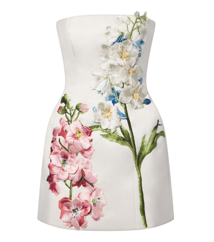 Vestido tipo bustier con aplicaciones florales Roselle de Leo Lin