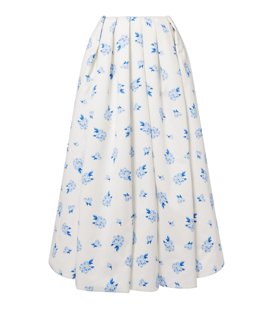Leo Lin Victoria floral pleated cotton maxi skirt