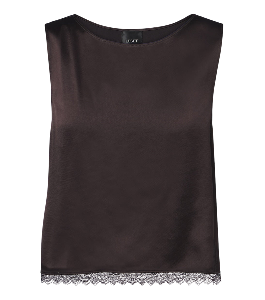 Leset Barb lace-trimmed satin crop top