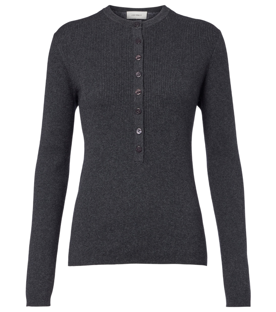 Lisa Yang Airi ribbed-knit cotton and cashmere Henley shirt