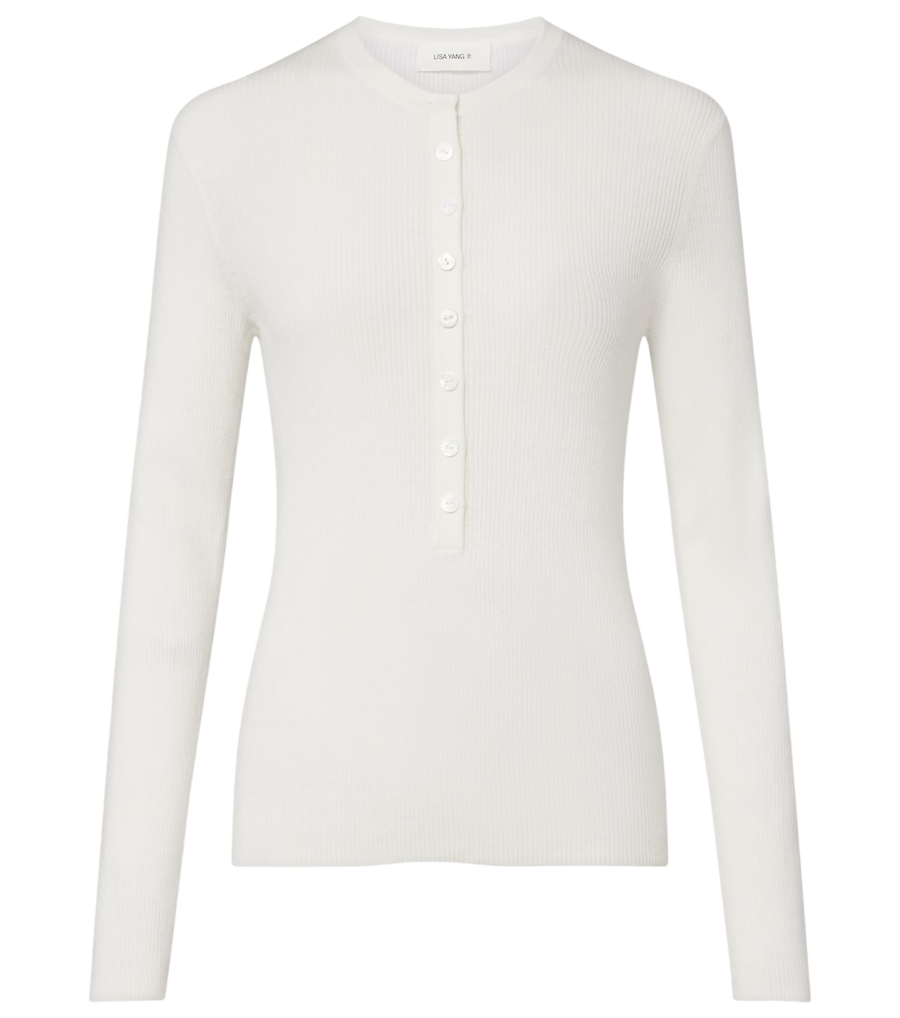 Lisa Yang Airi ribbed-knit cotton and cashmere Henley shirt