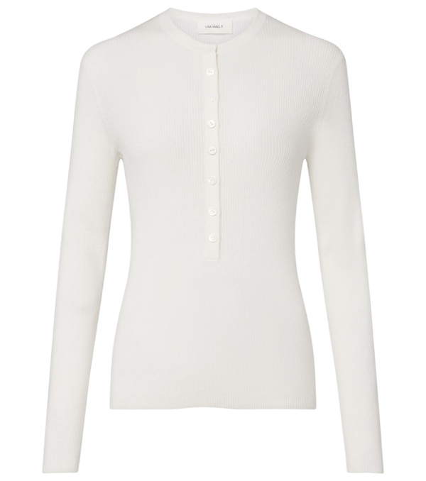 Lisa Yang Airi ribbed-knit cotton and cashmere Henley shirt