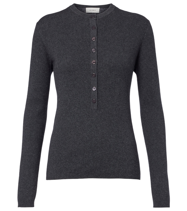 Lisa Yang Airi ribbed-knit cotton and cashmere Henley shirt
