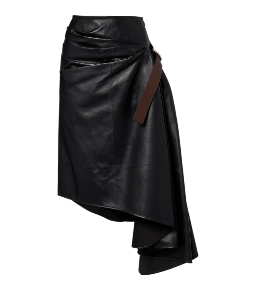 Loewe Asymmetric draped leather midi skirt