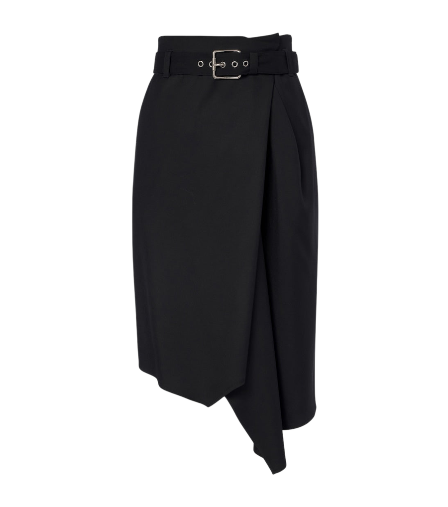 Falda midi de lana drapeada con cinturón de Loewe