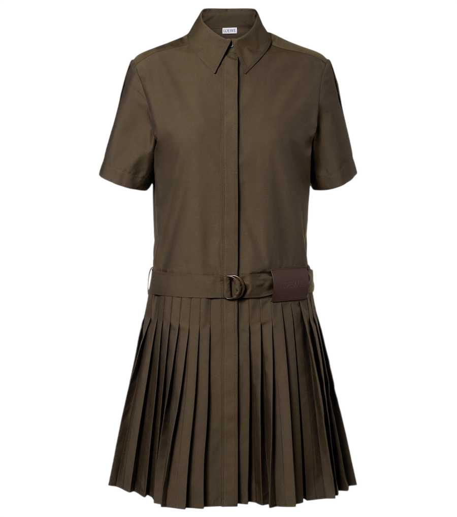 Vestido camisero de Loewe en mezcla de algodón plisado con cinturón