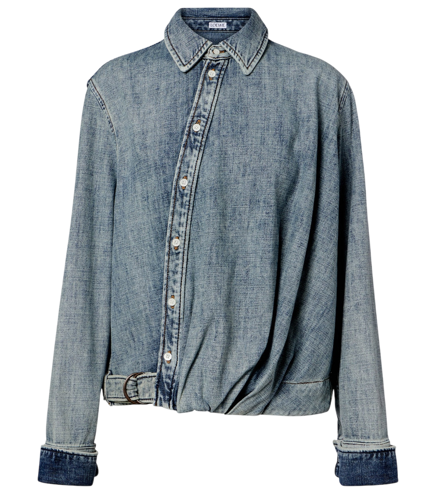 Camisa de mezclilla drapeada con cinturón de Loewe