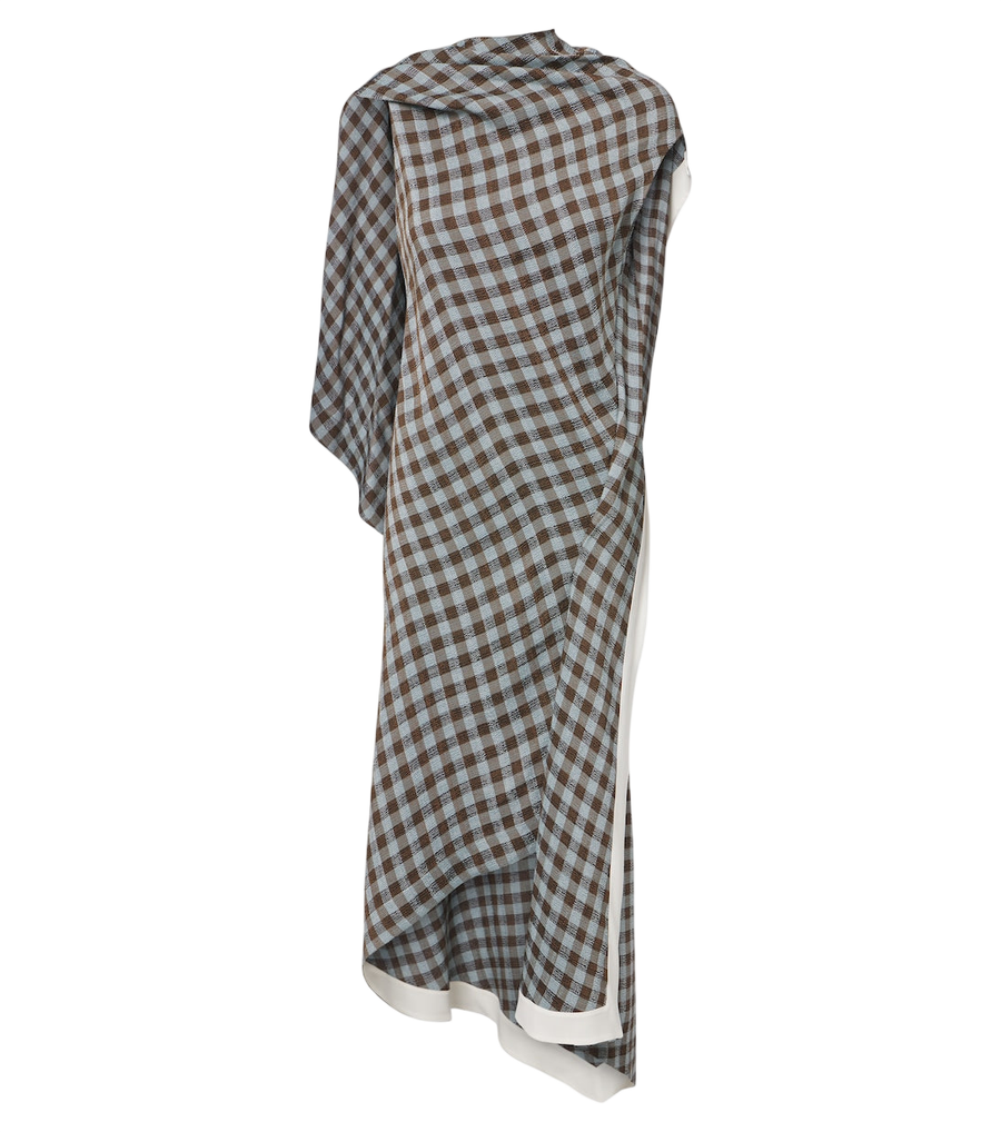 Vestido midi asimétrico de crepé con estampado de cuadros vichy de Loewe