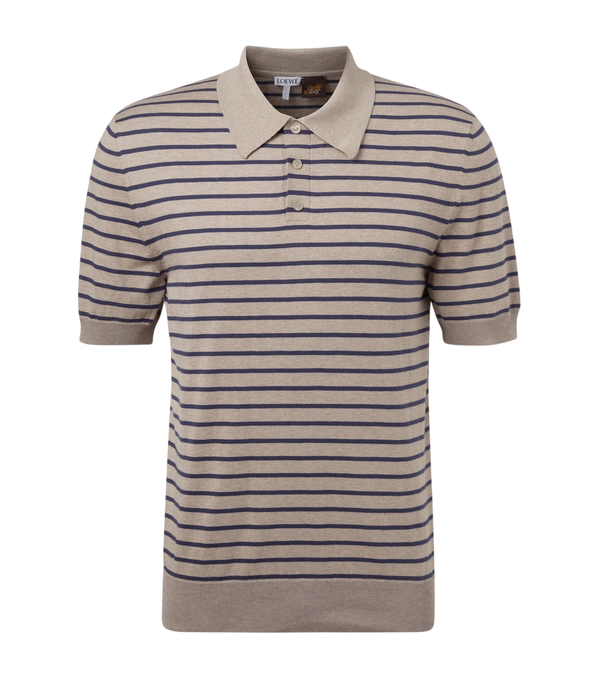 Loewe Knitted striped cotton-blend polo shirt
