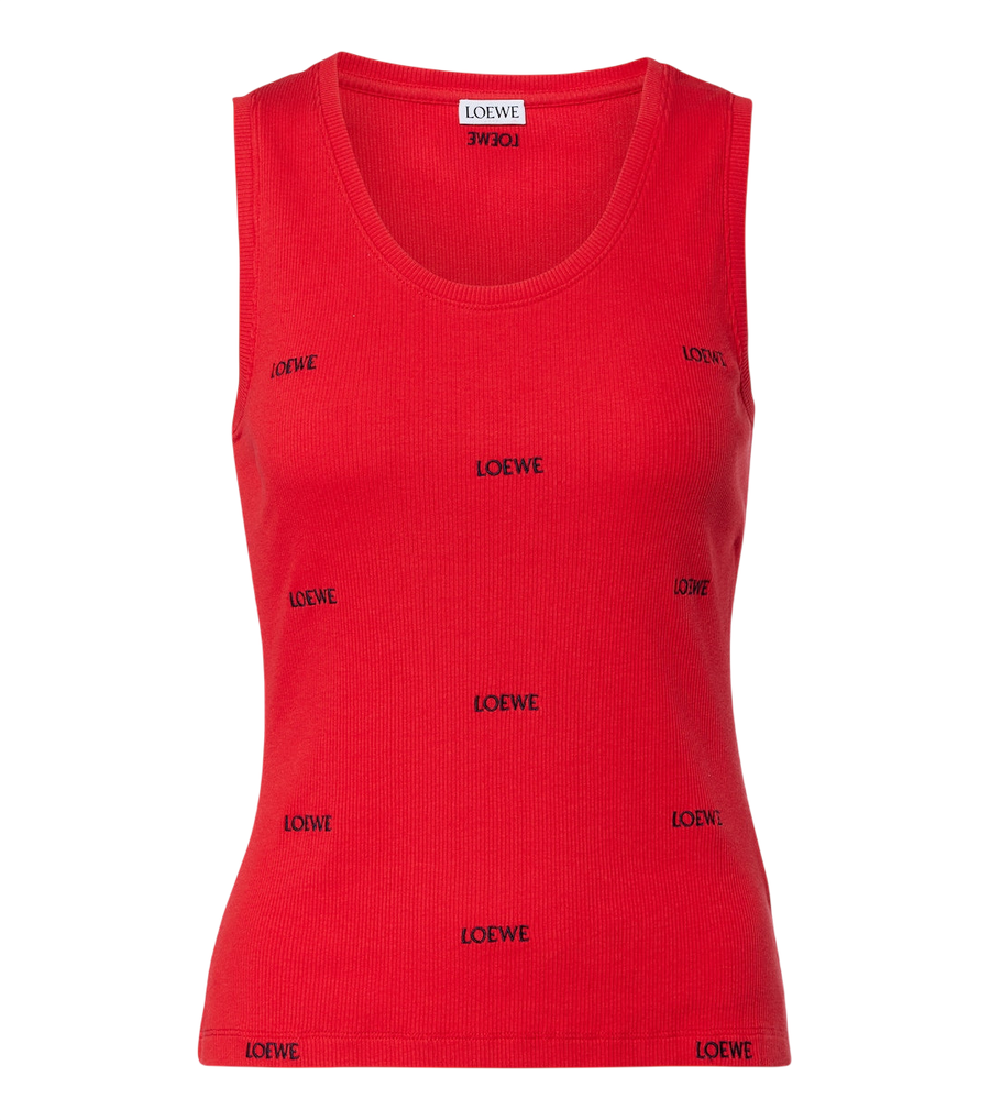 Camiseta de tirantes en punto de canalé de mezcla de algodón con logo de Loewe