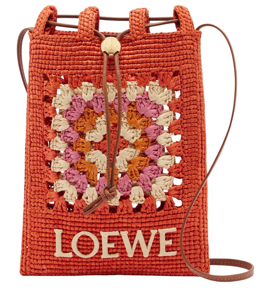 Loewe Paula's Ibiza crochet raffia pouch with strap