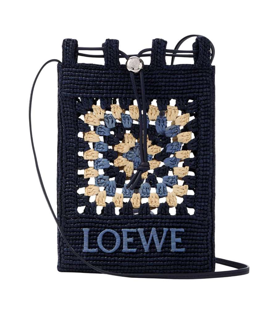 Loewe Paula's Ibiza crochet raffia pouch with strap