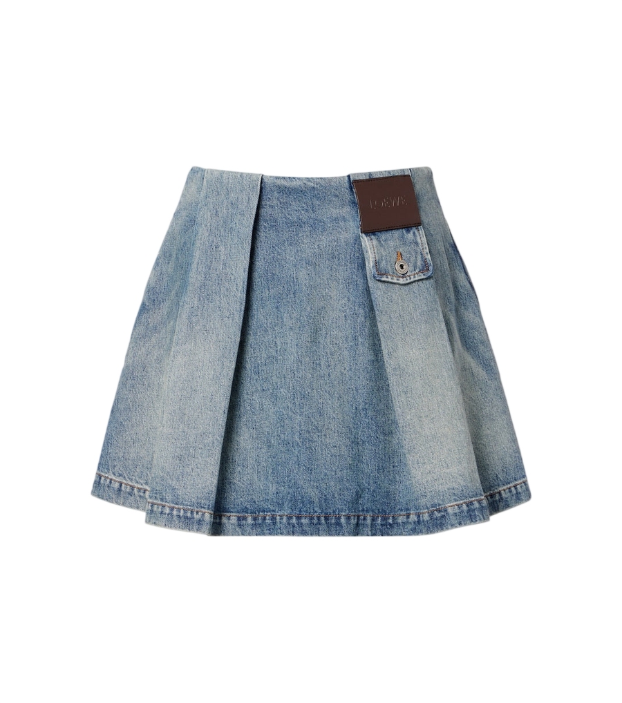 Minifalda de mezclilla plisada de Loewe