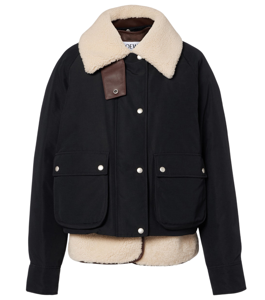 Loewe Shearling-trimmed cotton-blend jacket